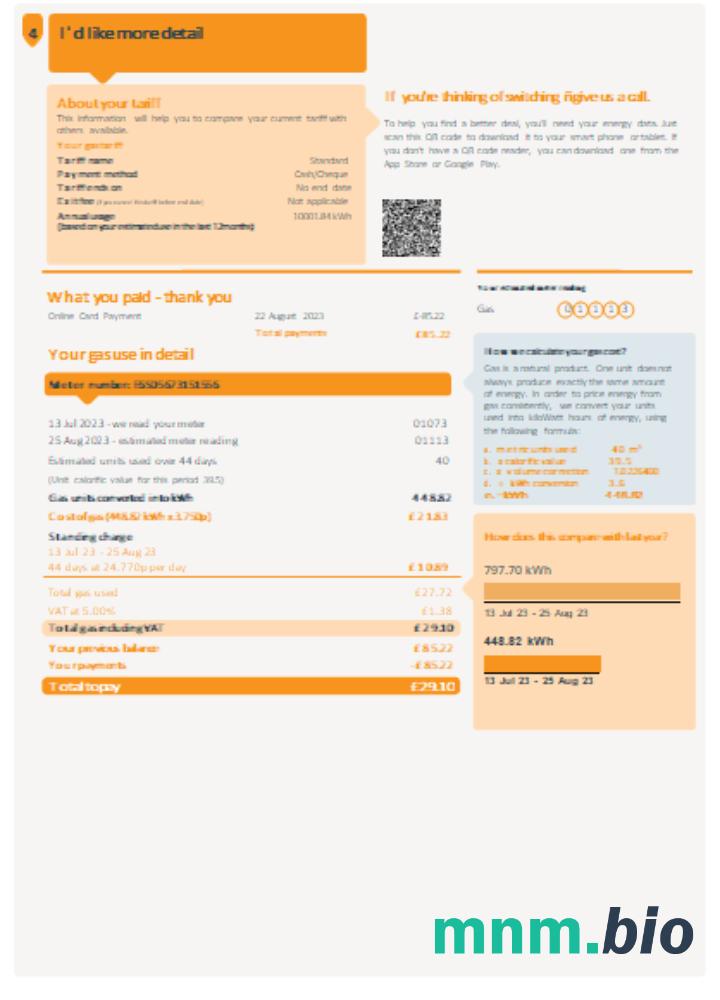 British Gas rachunek za usługi komunalne, pSCR, page 2